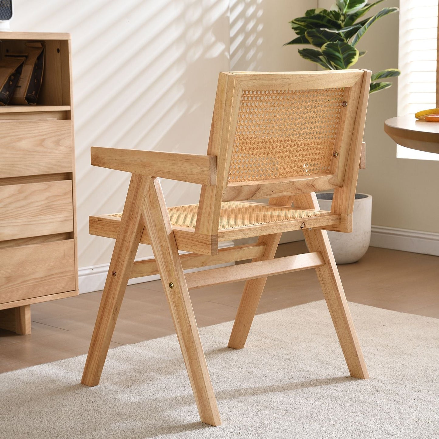 Vintage Solid Wood Rattan Chair, Arm Chair,Dining Chiar, For Dining Room, living Room, Outdoor, Natural