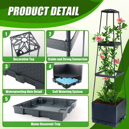2-Pack 44.8" Self-Watering Tomato Planter with Trellis – Heavy-Duty Indoor & Outdoor Raised Garden Box, Built-in Trapezoid Climbing Grid for Tomatoes, Vegetables & Vining Plants