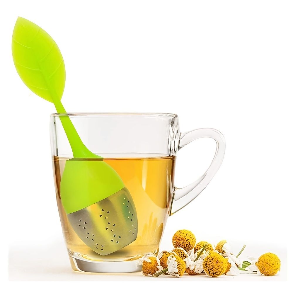 1pc Tea Infuser Silicone Handle Stainless Steel Strainer Drip Tray Included - Loose Tea Steeper - Best Tea Infuser For Loose Leaf Or Herbal Tea