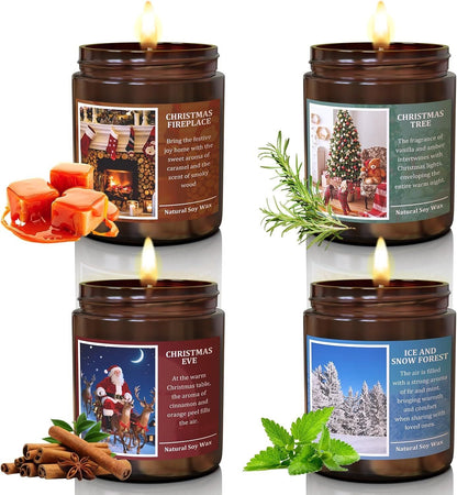 Christmas Scenes Candle Set Gifts- Perfect for Home Decor Holiday Scented Candles, 4 Pack Soy Candles for Men and Women, New Year Aromatherapy (Christmas Set)
