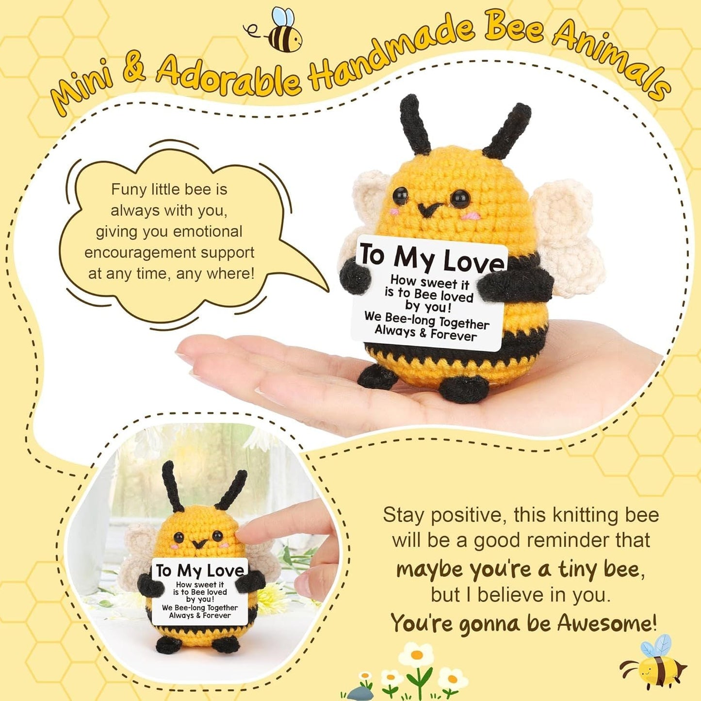 Valentines Day Romantic I Love You Gifts for Him Her, to My Love Boyfriend Girlfriend Husband Wife Mothers Day Birthday Gifts for Couples Wedding Anniversary Cute Handmade Crochet Bee