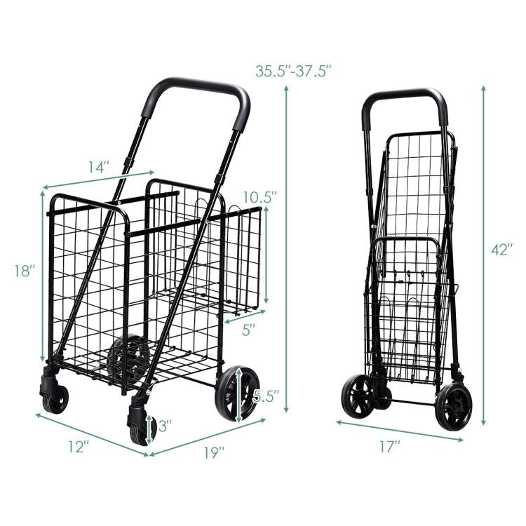 Folding Shopping Basket Rolling Trolley with Adjustable Handle
