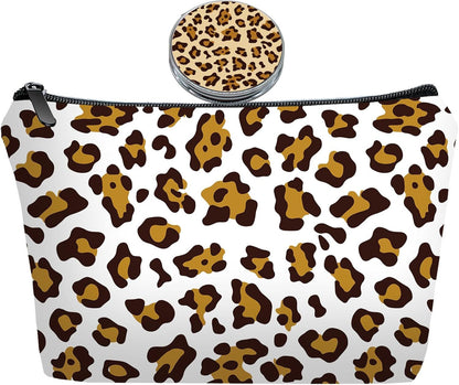 Personalized leopard print Travel Makeup Cosmetic Bag set with Mirror for women girls,Bride Bridesmaid Leopard Pattern Makeup Bag organizer kit for Travel & Daily Use,Leopard Gifts for Mom Girls