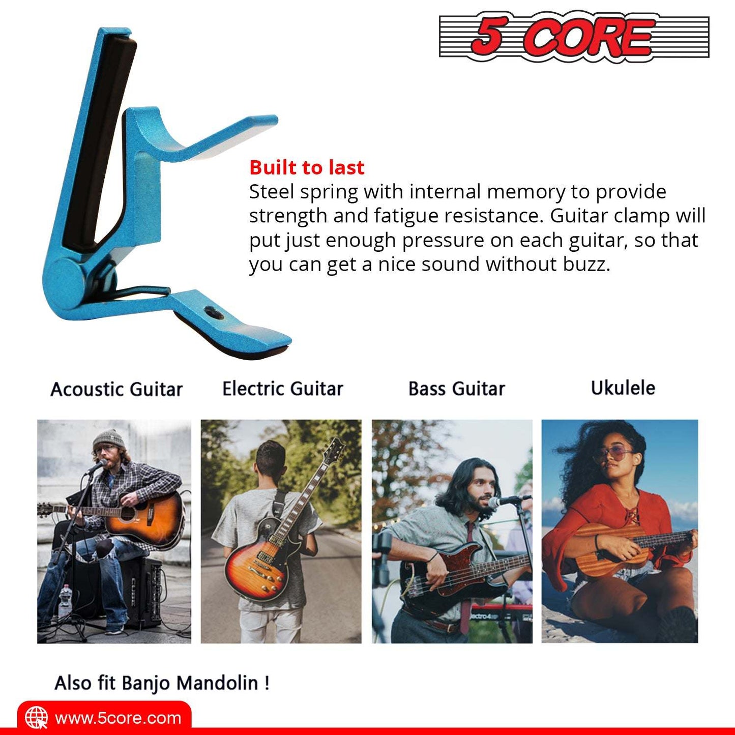 5Core Guitar Capo Acoustic Clip Guitar String Instrument Clamp Fret Electric Guitar Accessories Kapo Guitar Neck CAPO BLUE