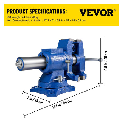 VEVOR 6" Heavy Duty Bench Vise , Double Swivel Rotating Vise Head/Body Rotates 360° ,Pipe Vise Bench Vices 30Kn Clamping Force,for Clamping Fixing Equipment Home or Industrial Use