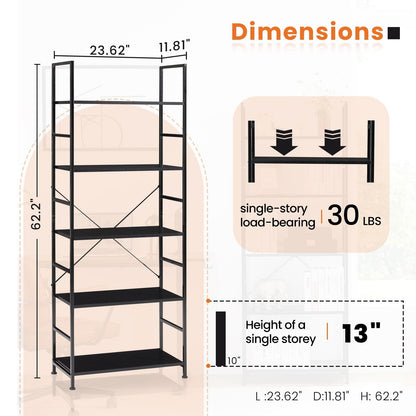 5 Tiers Bookshelf, Classically Modern Book Shelf, Book Rack, Storage Rack Shelves in Living Room/Home/Office