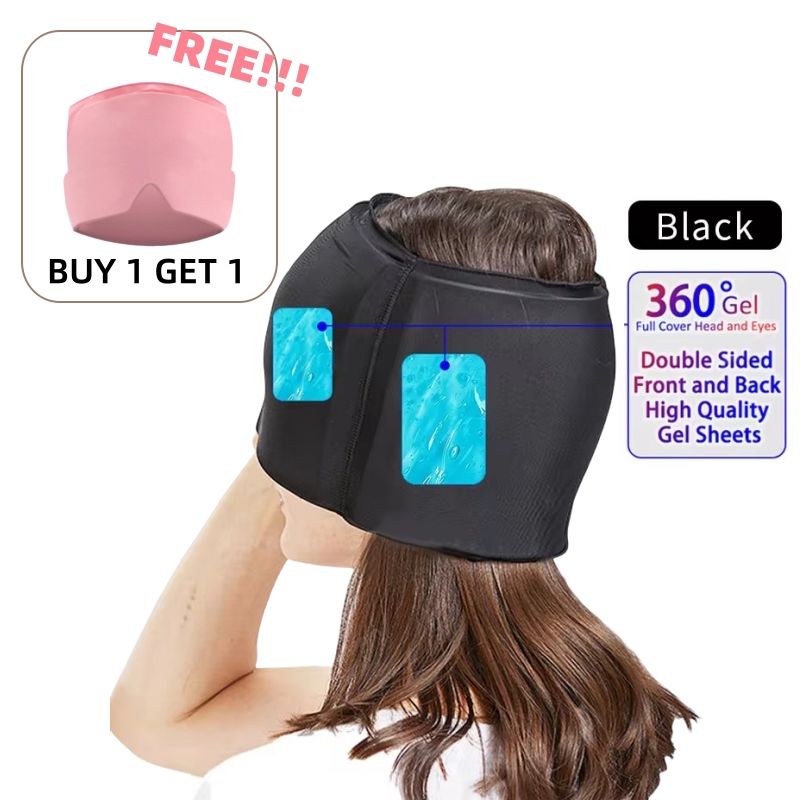 360° Migraine Relief Gel Hat - Hot Cold Therapy Pain Mask for Instant Relief & Pressure Release with Eye Masks Included