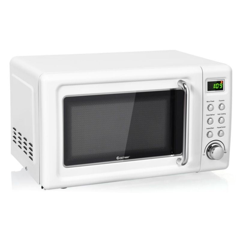 700W Retro Countertop Microwave Oven with 5 Micro Power and Auto Cooking Function