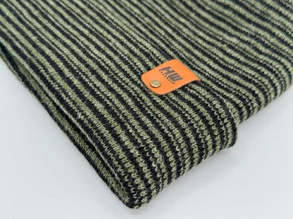 HW Modern Theta Stitch Contrast Cuffed Beanie (Patent Pending Design) Green/Black, Made in USA