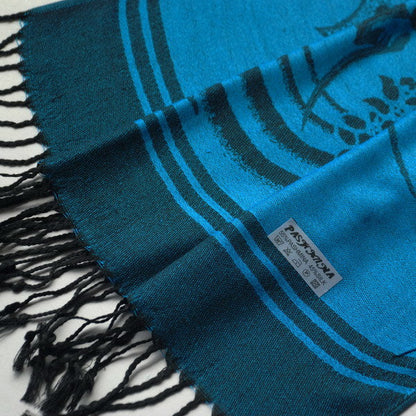 Blancho Bedding -Pa-615-1 Blue BaseFlower Patterns Elegant super Soft Woven Tassel Ends Pashmina/Shawl/Scarve