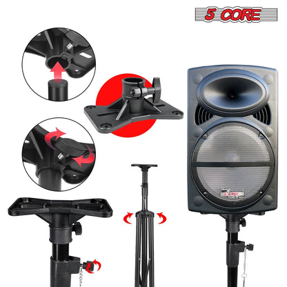 5 Core Speaker Stand Tripod Floor Tall Adjustable Up to 72 Inch DJ Studio Monitor Stands Pole Mount - SS ECO 1PK WOB