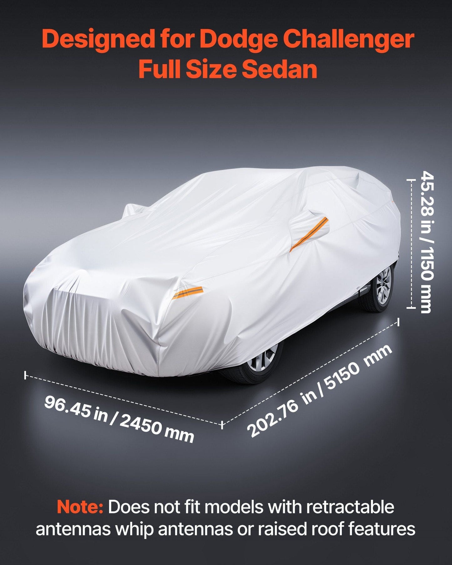VEVOR Car Cover, Car Cover Waterproof for Dodge Challenger Full Size Sedan, Custom-fit All Weather Sun Rain Wind Dust Snow Protection Full Exterior Covers with Door Zipper and Cotton Lining, Silver