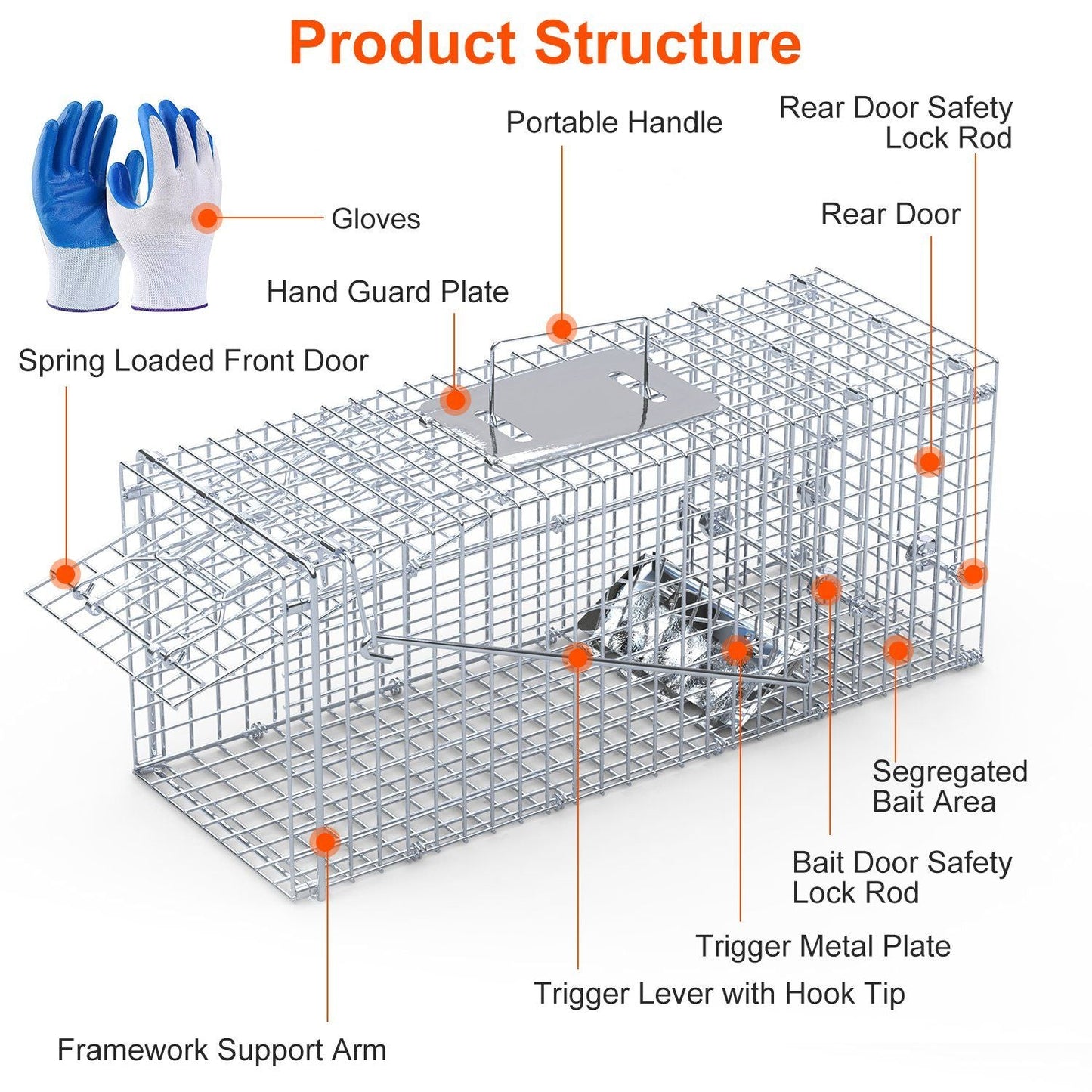 25.59Inch Live Humane Animal Trap Cage Heavy Duty Folding Catch And Release Rodent Cage For Rabbit Squirrel Possum Skunk Kitten Raccoon And More GPCT5437