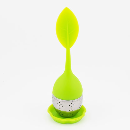1pc Tea Infuser Silicone Handle Stainless Steel Strainer Drip Tray Included - Loose Tea Steeper - Best Tea Infuser For Loose Leaf Or Herbal Tea