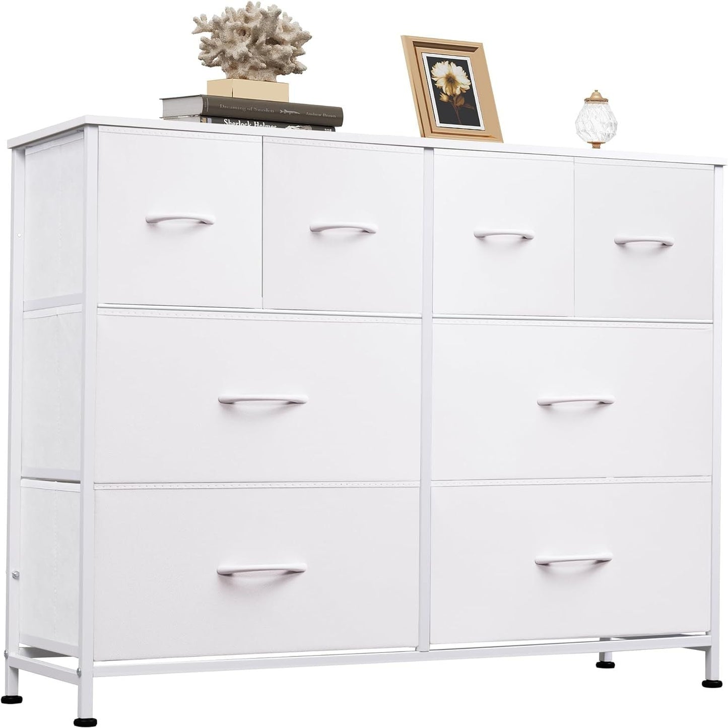 Dresser for Bedroom with 8 Drawers, Wide Fabric Dresser for Storage and Organization, Chest of Drawers, Dressers for Living Room, Closet, Hallway, Dark Grey
