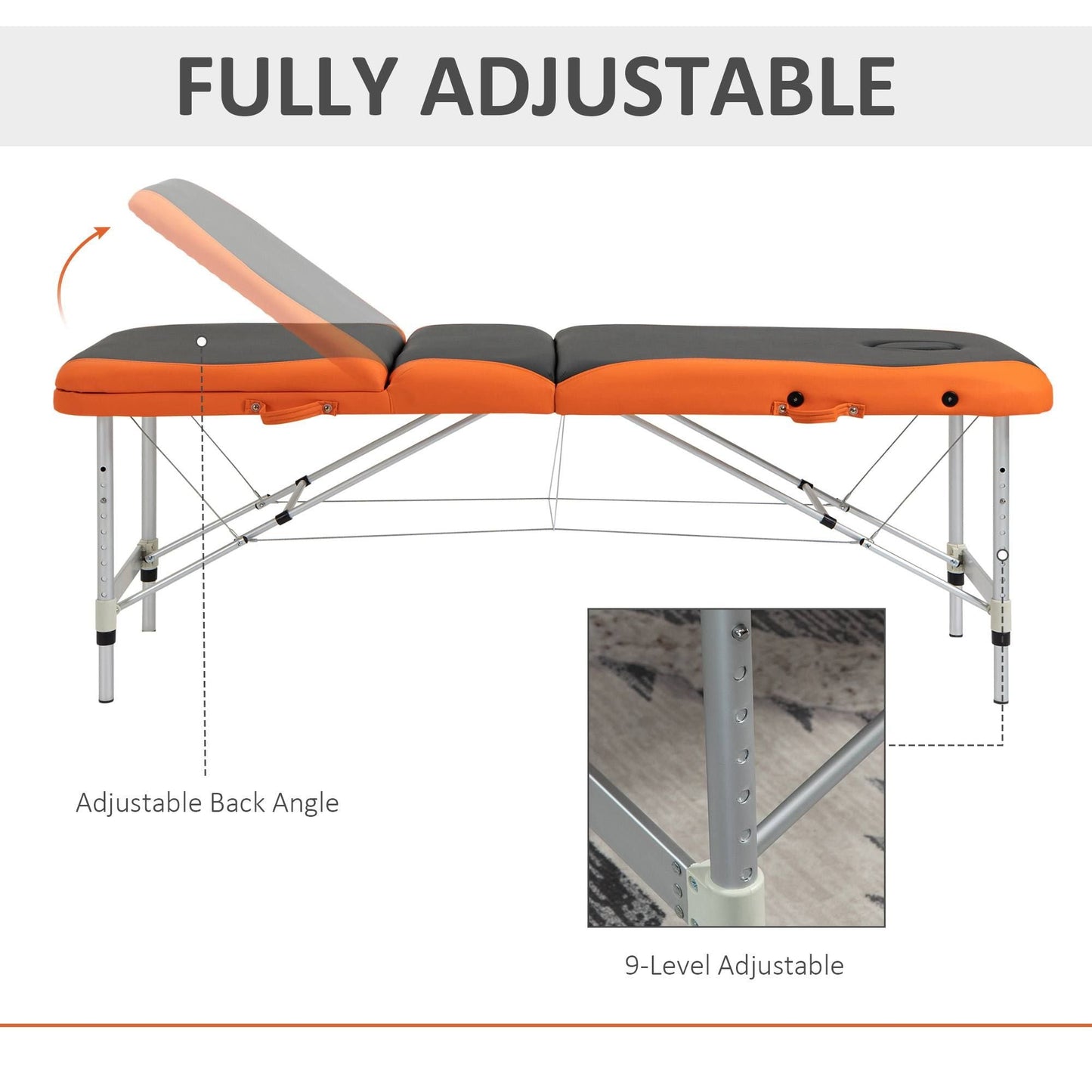 Portable Luxury: 73" 3 Section Foldable Salon Bed, Facial Couch in Black Orange for Spa Therapy Equipment