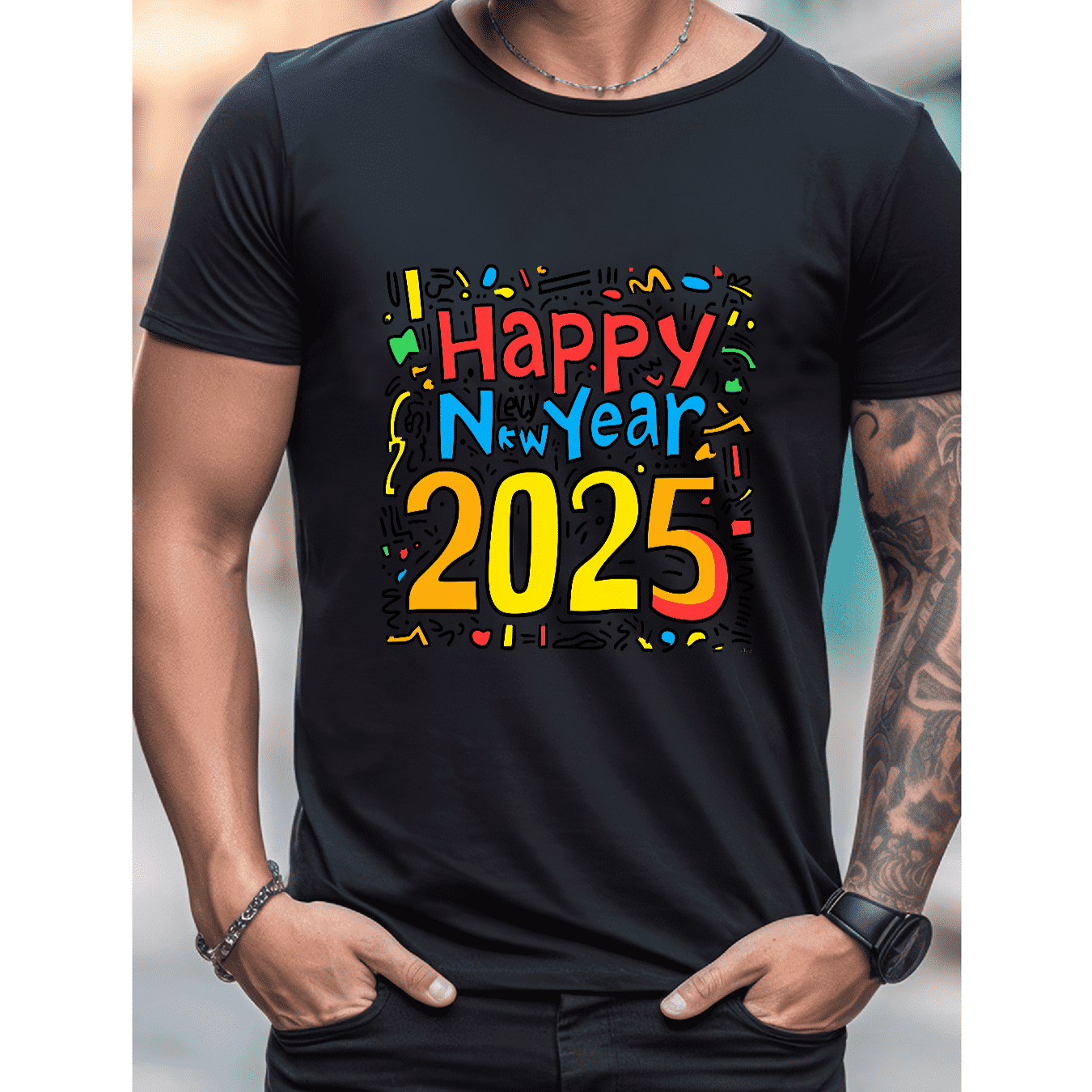 2025 New Year Cotton T-Shirt for Men - Stylish & Comfortable Short Sleeve Tee for All Seasons