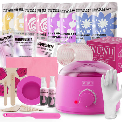 Waxing Kit 69 items - WUWUVISTA Hair Removal Hard Wax kit with Wax Warmer, Wax Beads for Face/Brazilian/Body/Sensitive Skin
