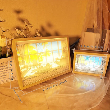 1pc Dimming 3-color Beach Sun Painting Lamp,Sketch Light. Healing Light, Bedside Bedroom Sleeping Lamp, Romantic Birthday Gift,Bedside Table Lamp