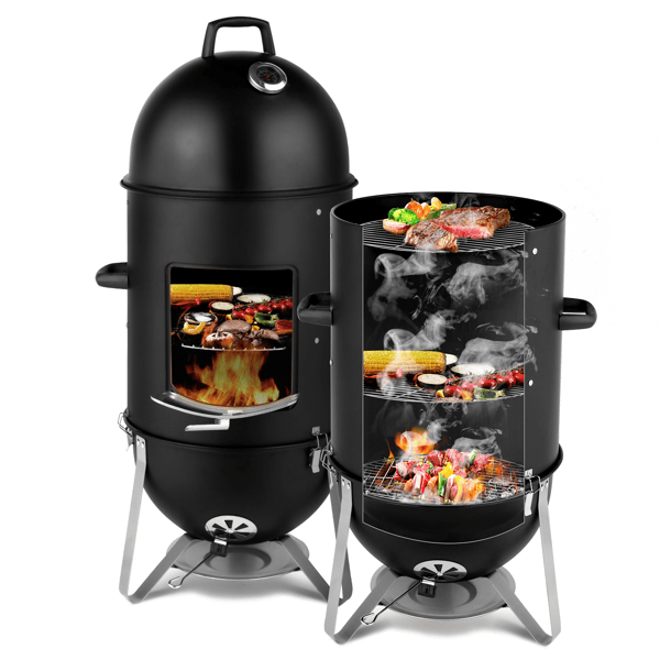 60608693 outdoor three-layer elliptical cylinder oven, temperature table control, exquisite technology, 3 in 1 iron carbon oven, portable charcoal grill, vertical steel charcoal smoke,