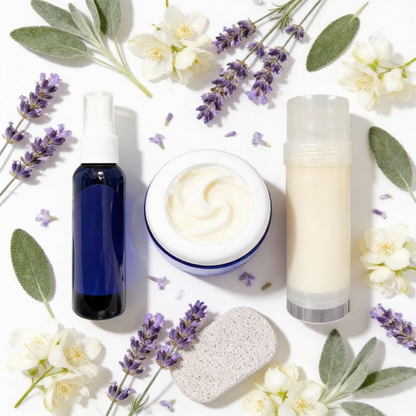 Foot Care Bundle – Lavender Jasmine Foot Butter, Cracked Heel Balm, Cooling Spray & Pumice Scrubber