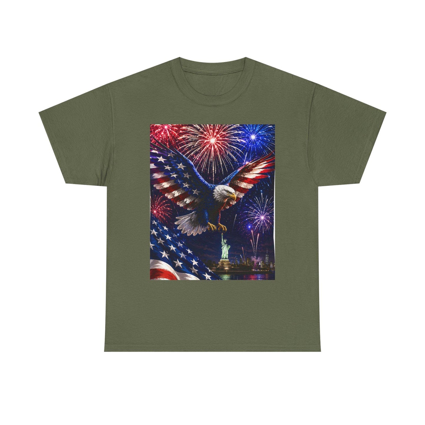 American Flag Eagle with Fireworks T-Shirt | Statue of Liberty 4th of July