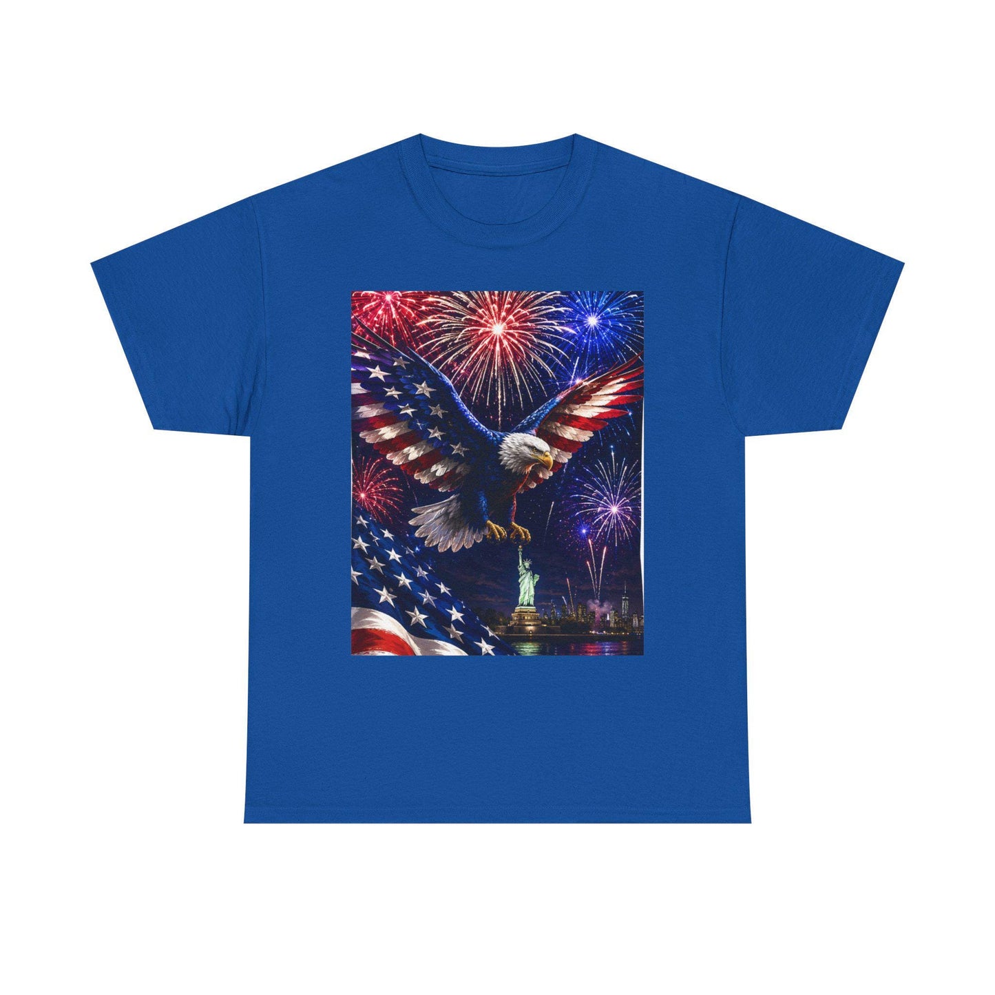 American Flag Eagle with Fireworks T-Shirt | Statue of Liberty 4th of July