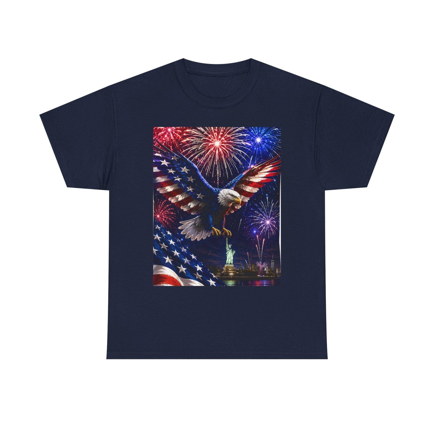 American Flag Eagle with Fireworks T-Shirt | Statue of Liberty 4th of July