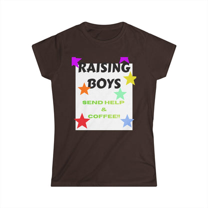 Raising Boys Send Help & Coffee Tee | Funny Parenting Shirt