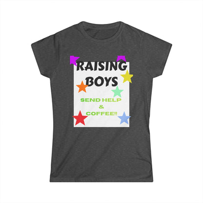Raising Boys Send Help & Coffee Tee | Funny Parenting Shirt