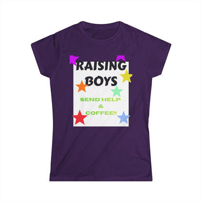Raising Boys Send Help & Coffee Tee | Funny Parenting Shirt