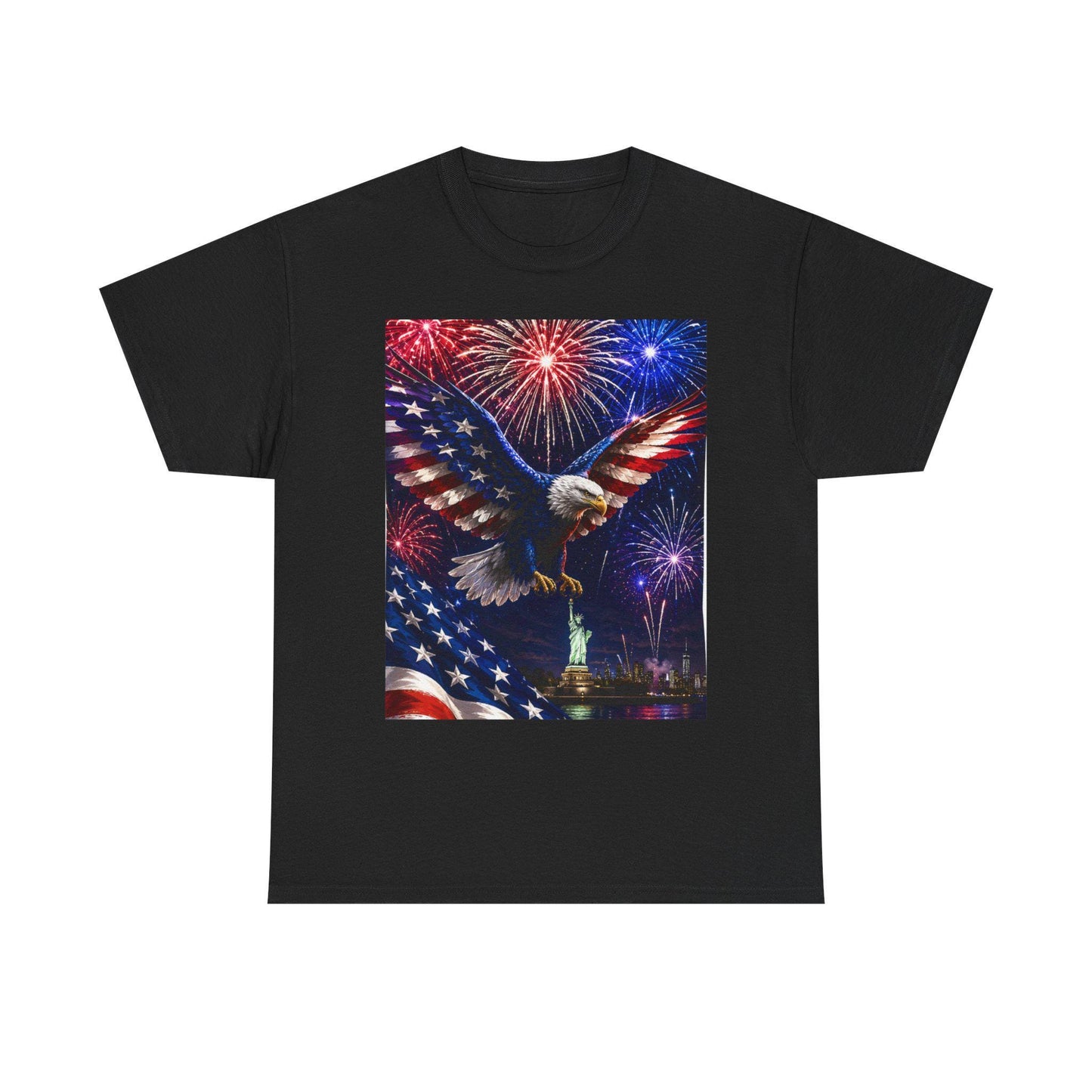 American Flag Eagle with Fireworks T-Shirt | Statue of Liberty 4th of July