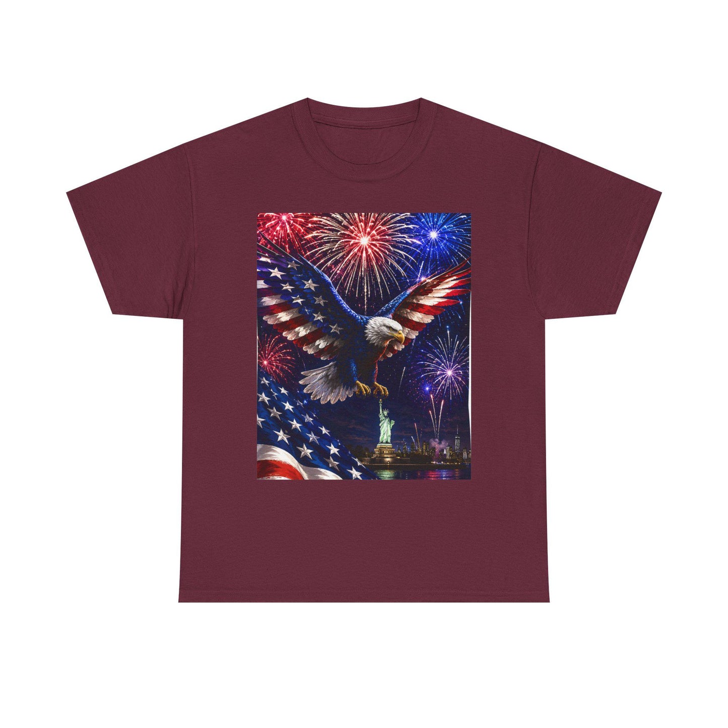 American Flag Eagle with Fireworks T-Shirt | Statue of Liberty 4th of July