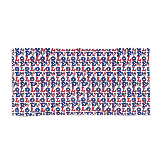 LOL Pattern Beach Towel Fun Red, White Blue Novelty Towel