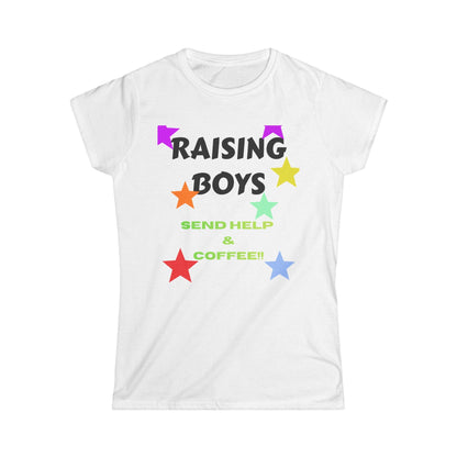 Raising Boys Send Help & Coffee Tee | Funny Parenting Shirt