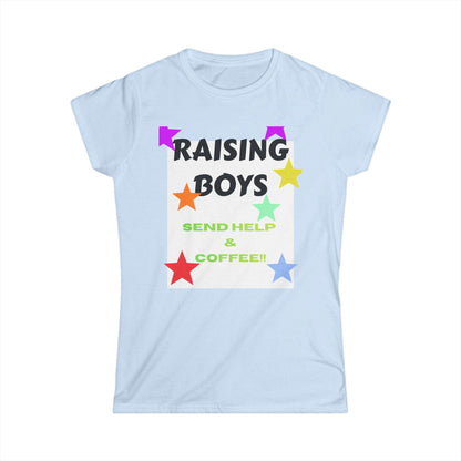 Raising Boys Send Help & Coffee Tee | Funny Parenting Shirt