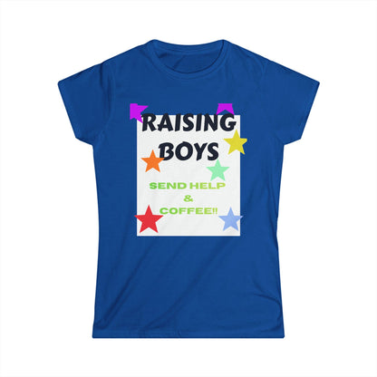 Raising Boys Send Help & Coffee Tee | Funny Parenting Shirt