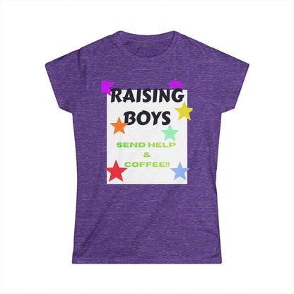 Raising Boys Send Help & Coffee Tee | Funny Parenting Shirt