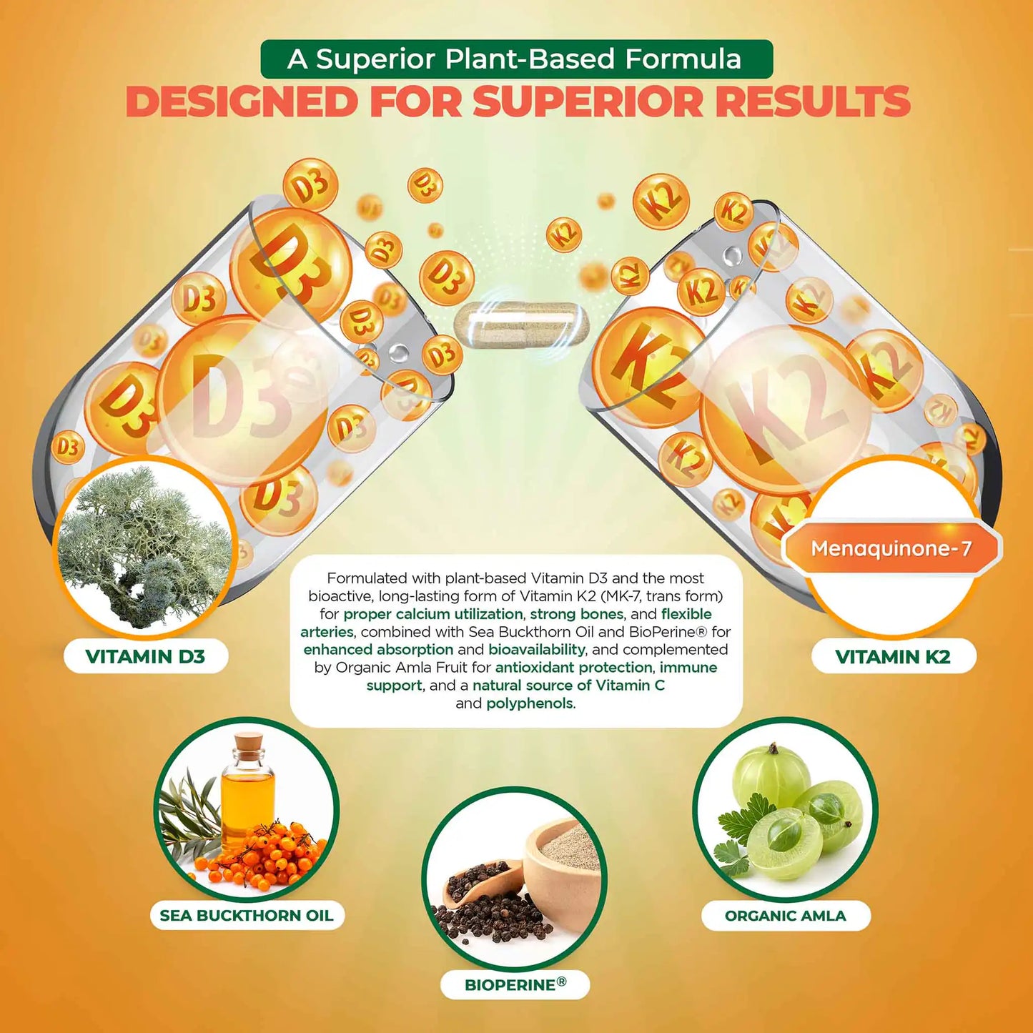 Vitamin D3 + K2 MK-7 + Omega 7 with Sea Buckthorn Oil