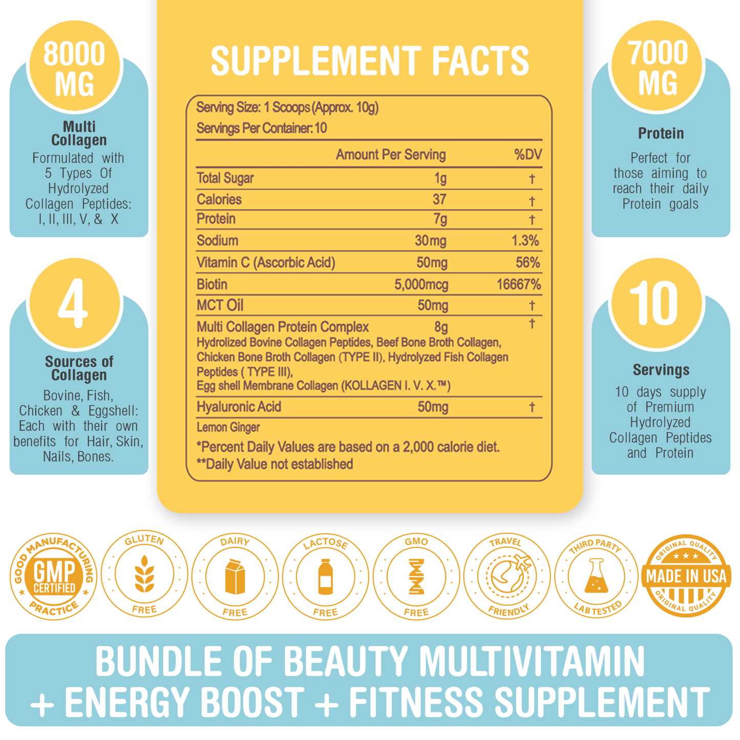 Hydrolyzed Multi Collagen Lemon Ginger, 100 g