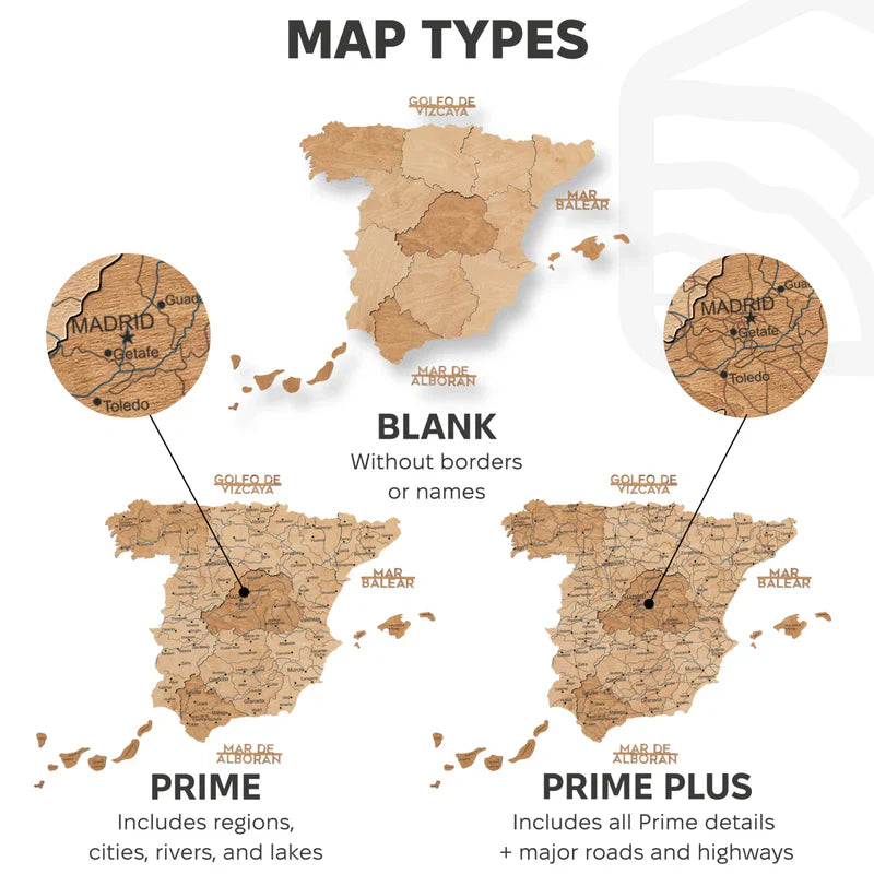 Wooden Map of Spain – Gold