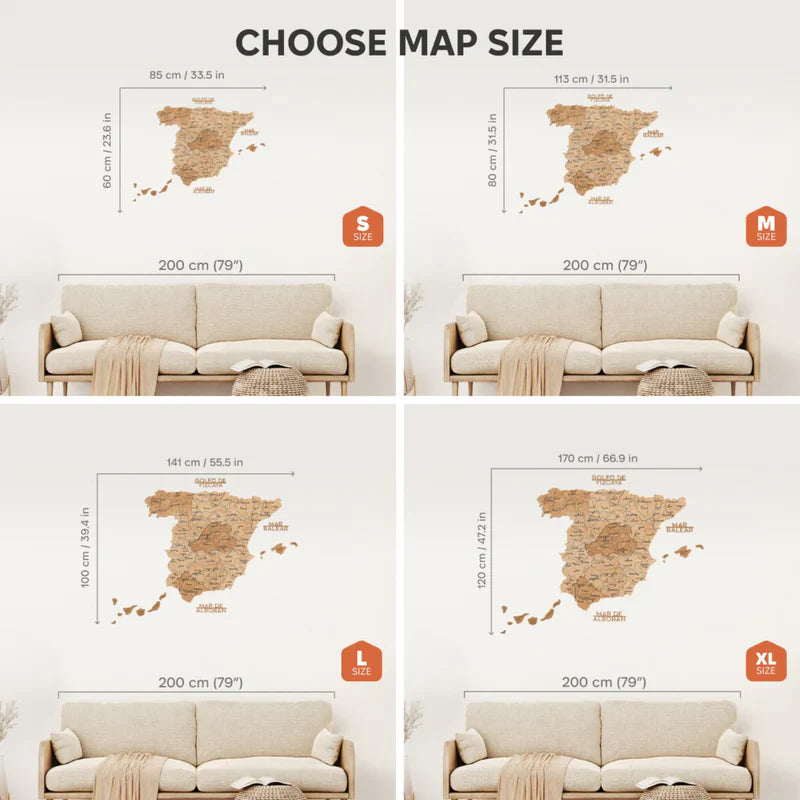 Wooden Map of Spain – Gold