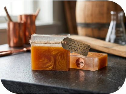 "Bourbon & Cola Seltzer" soap bars.