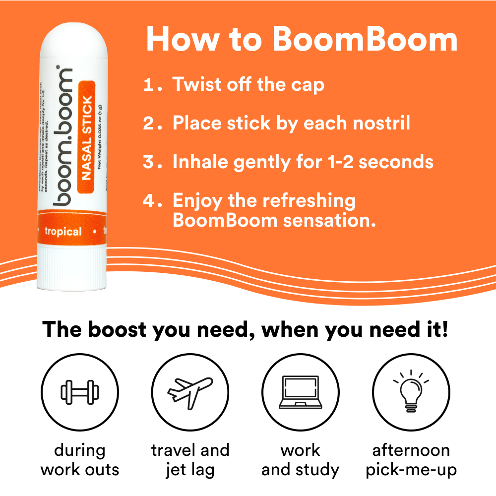 BoomBoom Nasal Stick | Vapor Flow Technology | Cool Refreshing Sensation | Natural Mood Boost | Simple Ingredients | Essential Oils + Menthol Inhaler (Mint, Wintermint, Tropical)