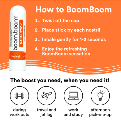 BoomBoom Nasal Stick | Vapor Flow Technology | Cool Refreshing Sensation | Natural Mood Boost | Simple Ingredients | Essential Oils + Menthol Inhaler (Mint, Wintermint, Tropical)
